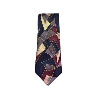 Chez Roffe Silk Tie Blue Purple Gold Abstract Men's